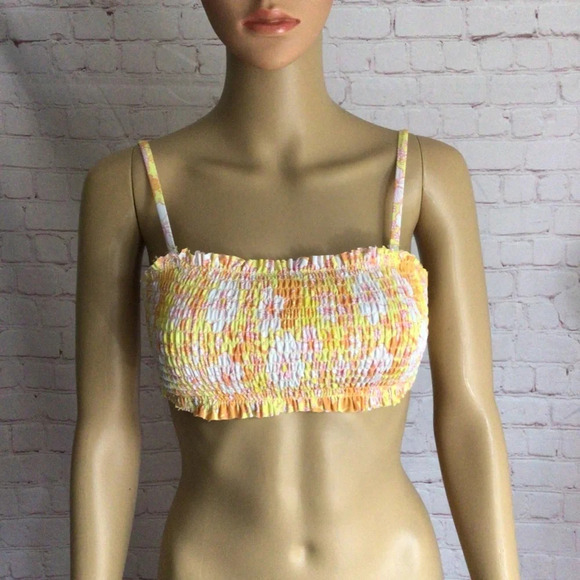 California Waves Other - California Waves Yellow Floral Smocked Bandeau Bikini Top - NWT